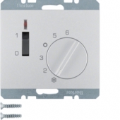Регулятор температуры помещения с размыкающим контактом, центральной панелью, одноклавишным выключателем и светодиодом, K.5, цвет: алюминиевый лак 20307103
