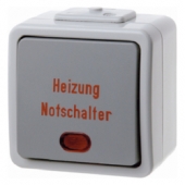 Аварийный контрольный выключатель отопления с красной линзой и надписью цвет: светло-серый/серый, Aquatec IP44 356605